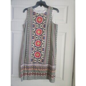 London Times Women's Multicolor Medallion Print Sleeveless Shift Dress Size 10